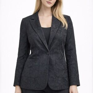 Solitaire Black Floral Textured Blazer Jacket Women Elegant Tailored Sz L